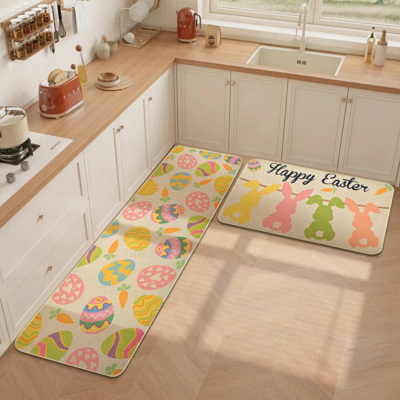 Konyha- és előszoba padlótakaró készlet – téglalap alakú, poliészter, cartoon print, mosható