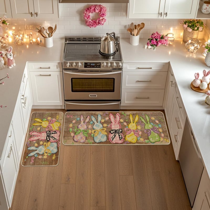 Konyha- és előszoba padlótakaró készlet – téglalap alakú, poliészter, cartoon print, mosható