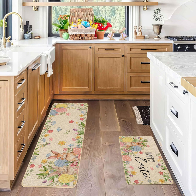 Konyha- és előszoba padlótakaró készlet – téglalap alakú, poliészter, cartoon print, mosható