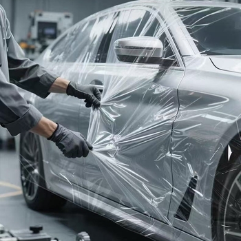 Acoperire auto transparentă, de unică folosință – protecție împotriva soarelui, ploilor și prafului, acoperire completă, universală pentru toate anotimpurile, PE material