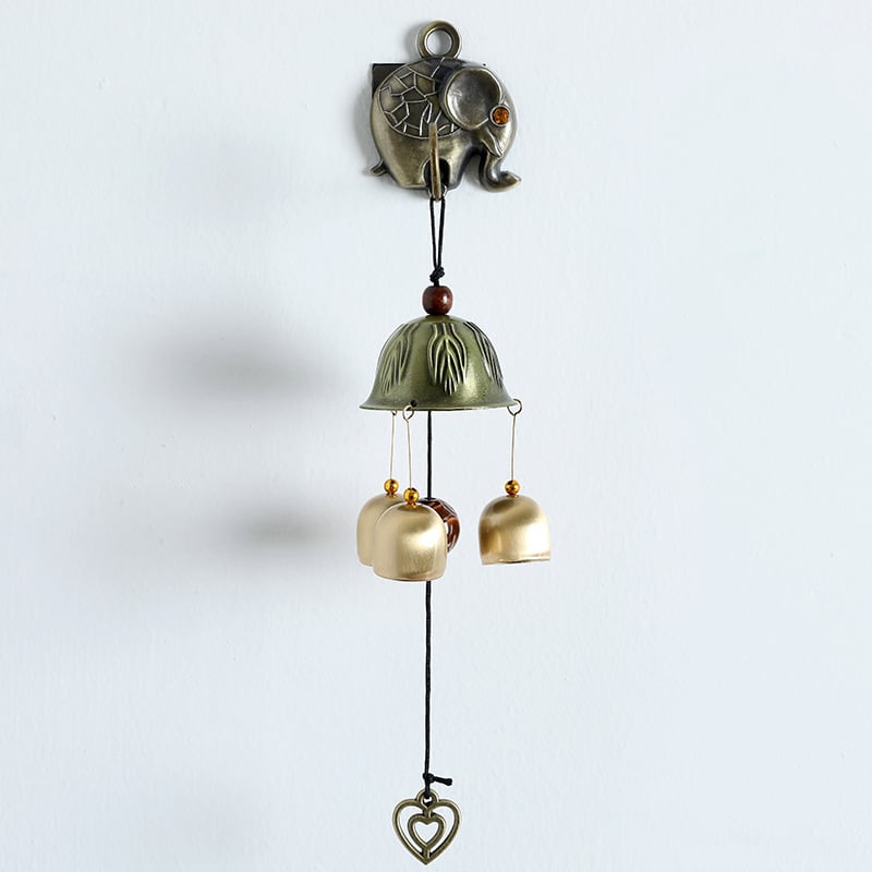 Gonguri de vânt montate pe perete cu motiv de pisică norocoasă, 3 clopoței din cupru, stil chinezesc – pentru decorul casei
