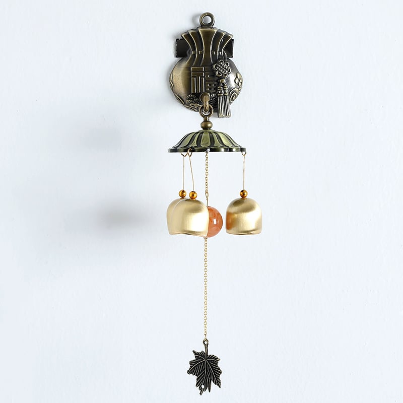 Gonguri de vânt montate pe perete cu motiv de pisică norocoasă, 3 clopoței din cupru, stil chinezesc – pentru decorul casei
