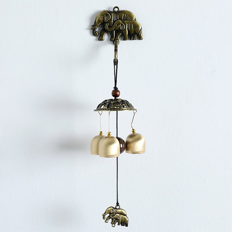 Gonguri de vânt montate pe perete cu motiv de pisică norocoasă, 3 clopoței din cupru, stil chinezesc – pentru decorul casei