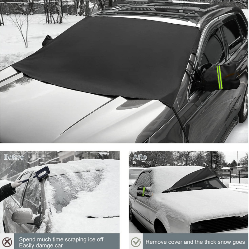 Acoperire de zăpadă pentru mașină din țesătură Oxford cu strat PVC; personalizabil; design îngroșat; instalare prin sistem Card-in; potrivire universală