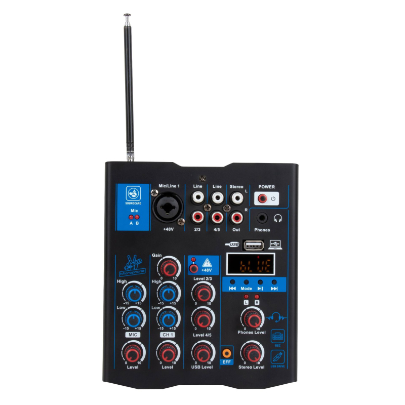 Mixer cu 4 canale, microfon wireless, interfață de sunet USB, înregistrare, Bluetooth