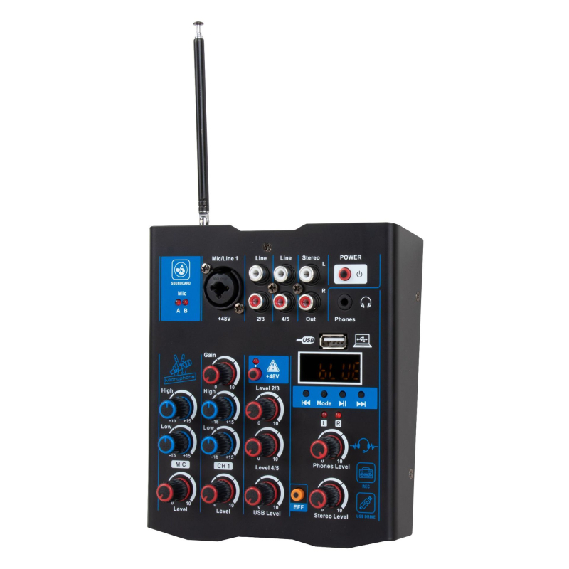 Mixer cu 4 canale, microfon wireless, interfață de sunet USB, înregistrare, Bluetooth