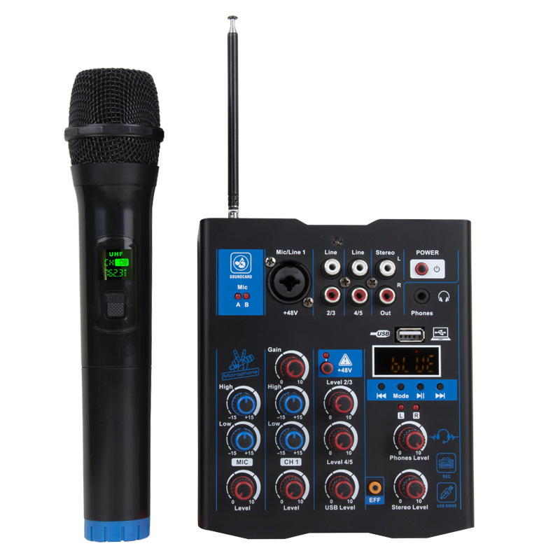 Mixer cu 4 canale, microfon wireless, interfață de sunet USB, înregistrare, Bluetooth