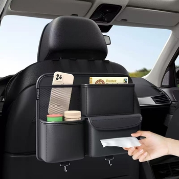 Kožni organizator stražnjeg sjedala automobila s držačem za maramice, sklopivi, više pretinosa, univerzalna kompatibilnost