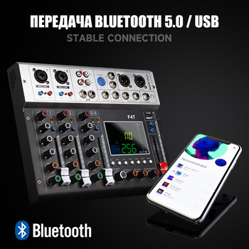 Mixer audio profesional cu 4- sau 6 canale, cu reverber DSP, Bluetooth, redare USB și înregistrare, pentru reprezentații live și karaoke acasă
