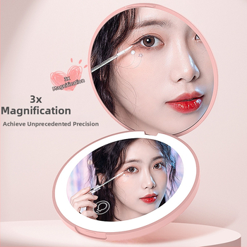 Toktik LED zrkadlo na líčenie s osvetlením, prenášateľné a skladacie – rám z ABS, strieborné zrkadlo, tlačené logo, prispôsobenie k dispozícii