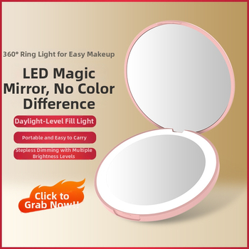 Toktik LED zrkadlo na líčenie s osvetlením, prenášateľné a skladacie – rám z ABS, strieborné zrkadlo, tlačené logo, prispôsobenie k dispozícii