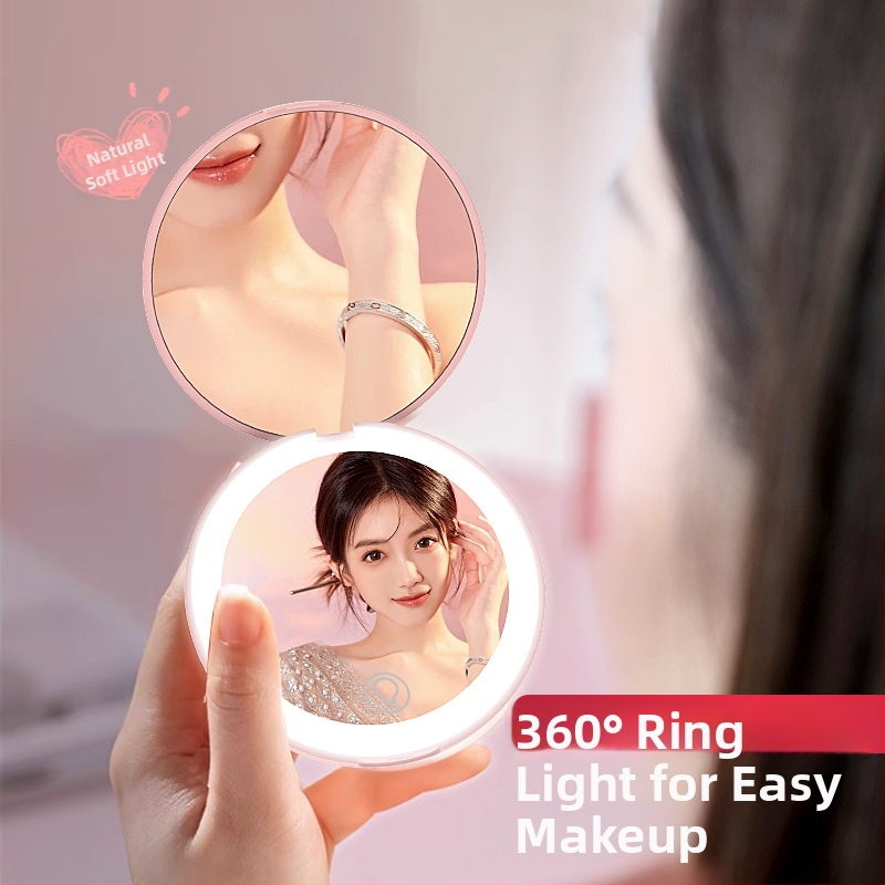 Toktik LED zrkadlo na líčenie s osvetlením, prenášateľné a skladacie – rám z ABS, strieborné zrkadlo, tlačené logo, prispôsobenie k dispozícii