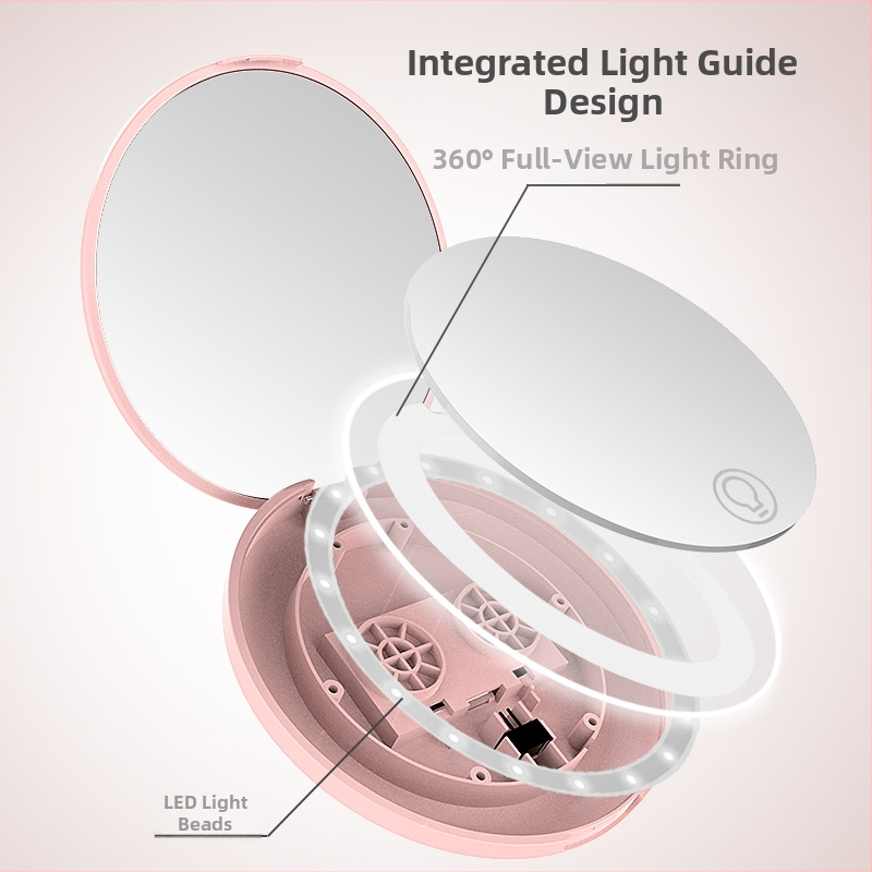 Toktik LED zrkadlo na líčenie s osvetlením, prenášateľné a skladacie – rám z ABS, strieborné zrkadlo, tlačené logo, prispôsobenie k dispozícii