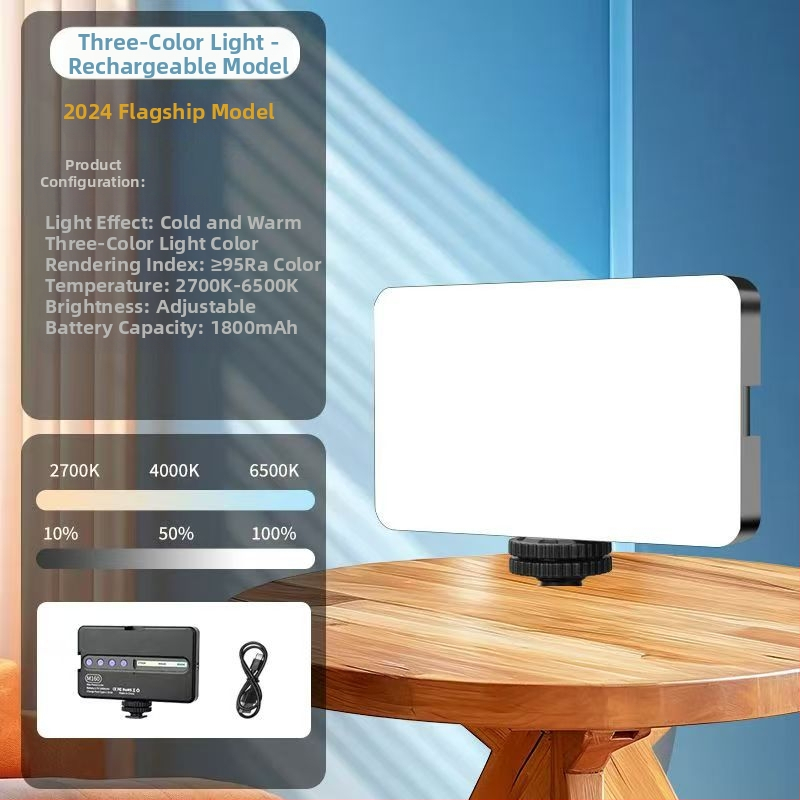 Prijenosno osvjetljenje za fotografiju za prijenos uživo s dvostrukom temperaturom boje, podesiva svjetlina, 15W LED, litij-ionska baterija 3,7V