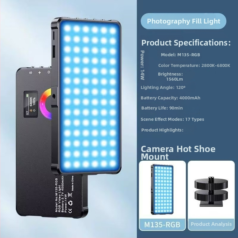 Prijenosno osvjetljenje za fotografiju za prijenos uživo s dvostrukom temperaturom boje, podesiva svjetlina, 15W LED, litij-ionska baterija 3,7V