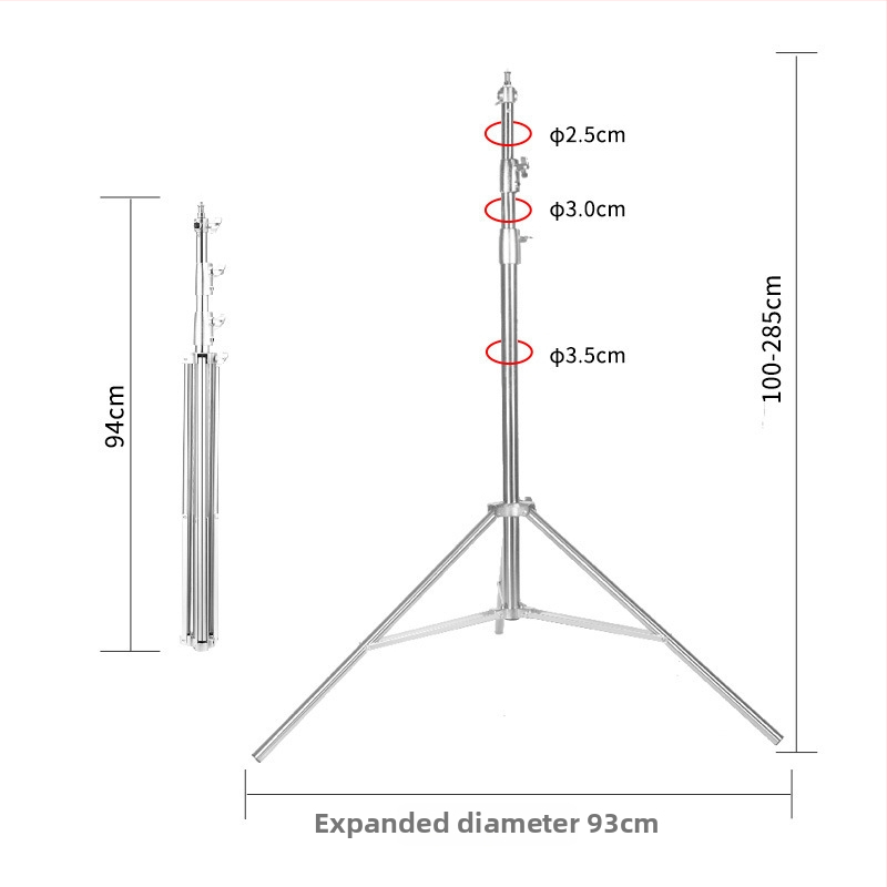 Τρίποδο για ζωντανή μετάδοση – Σταθερή βάση φωτισμού στούντιο από ανοξείδωτο ατσάλι (2,8 μ. ύψος; 20 kg φόρτο; 3 τμήματα; 25/30/35 mm διάμετρος σωλήνα)