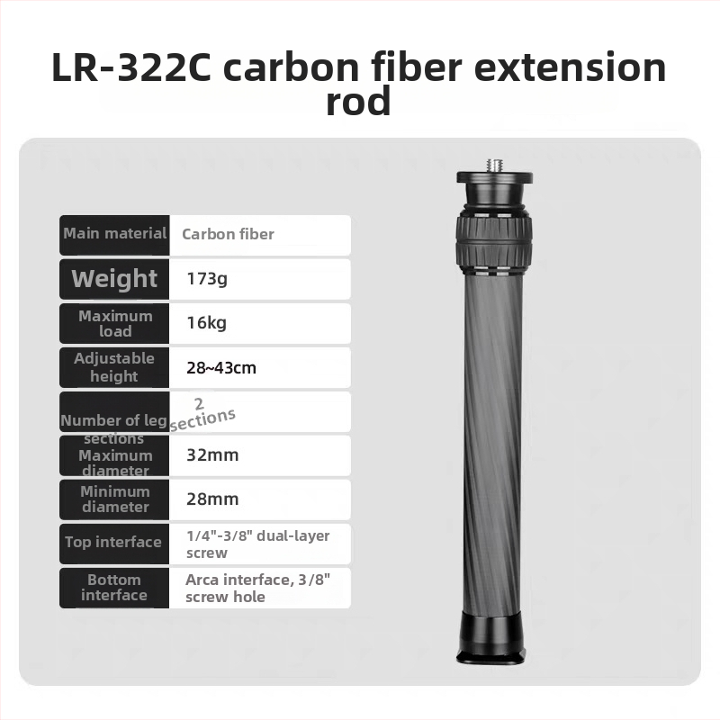 Arca-Swiss karbónový predĺžený stĺpik centrálnej tyče pre statív a monopod – univerzálny, nosnosť 6–10 kg, hmotnosť 0,173 kg