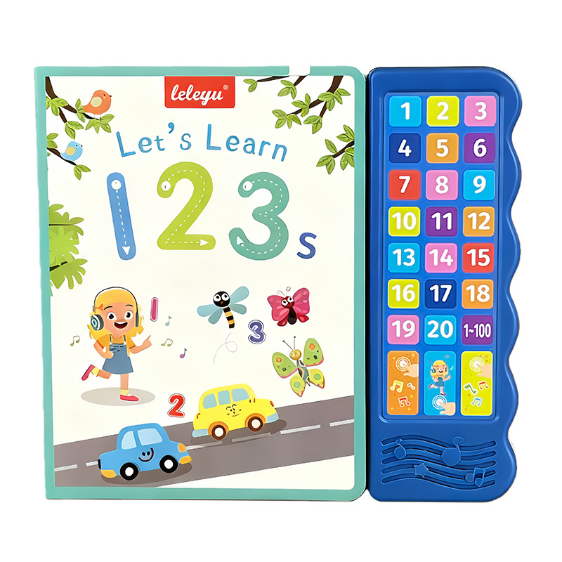 Leleyu Книга със звуци на животни с бутони — рано образование: музика и глас, сензорно докосване, хартия, за деца 0–3 години