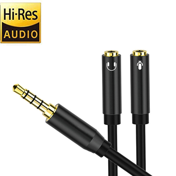 Audio kabel 3,5 mm 1-na-2 za slušalice na mobitelu i adapter mikrofona na laptopu, universalni tip; zlatno-platinirani vodiči; jezgro tiniranog bakra; bakar bez kisika; ROHS certificirano