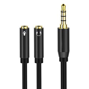 Audio kabel 3,5 mm 1-na-2 za slušalice na mobitelu i adapter mikrofona na laptopu, universalni tip; zlatno-platinirani vodiči; jezgro tiniranog bakra; bakar bez kisika; ROHS certificirano
