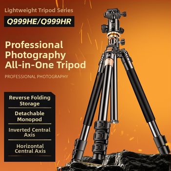 Ľahký statív s centrálnou osou a horizontálnym dizajnom pre mobilné telefóny a DSLR, 4 sekcie, hliníková zliatina, guľová hlava, rýchloupínacia platňa, nosnosť 6–10 kg