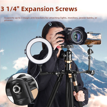 Ľahký statív s centrálnou osou a horizontálnym dizajnom pre mobilné telefóny a DSLR, 4 sekcie, hliníková zliatina, guľová hlava, rýchloupínacia platňa, nosnosť 6–10 kg