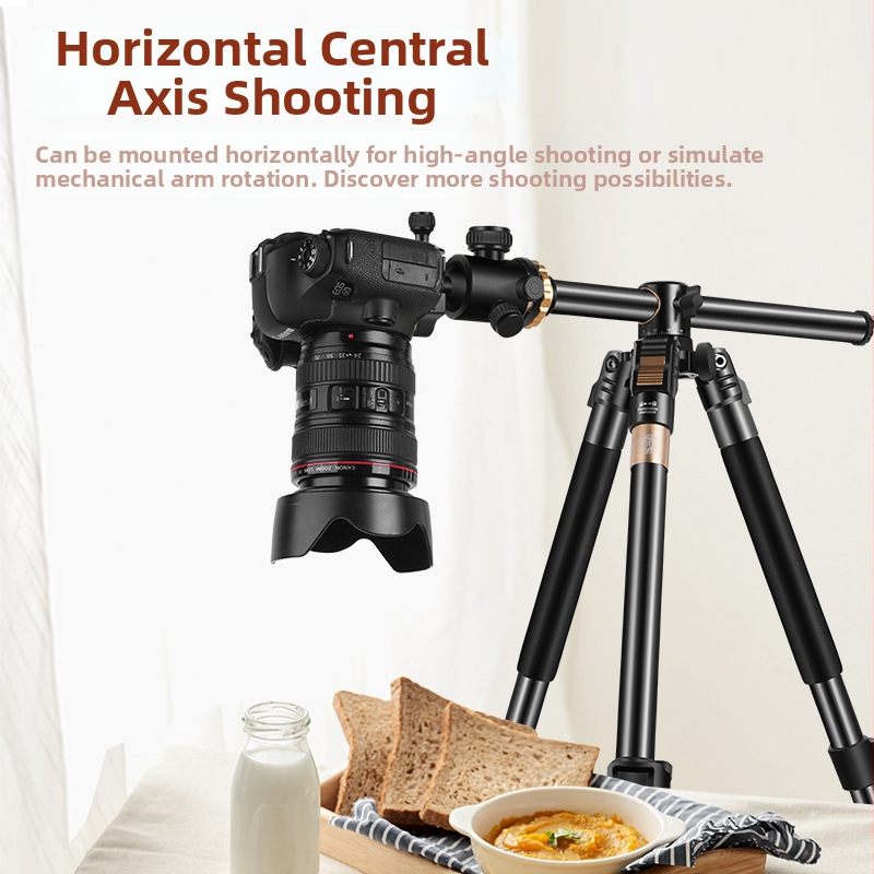 Ľahký statív s centrálnou osou a horizontálnym dizajnom pre mobilné telefóny a DSLR, 4 sekcie, hliníková zliatina, guľová hlava, rýchloupínacia platňa, nosnosť 6–10 kg