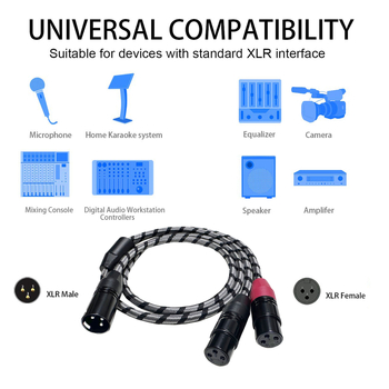 XLR audio kabel adapter: 1 na 2, muški na dva ženska, jezgro od bakra bez oksidacije, zlatno obloženi kontakti, RoHS