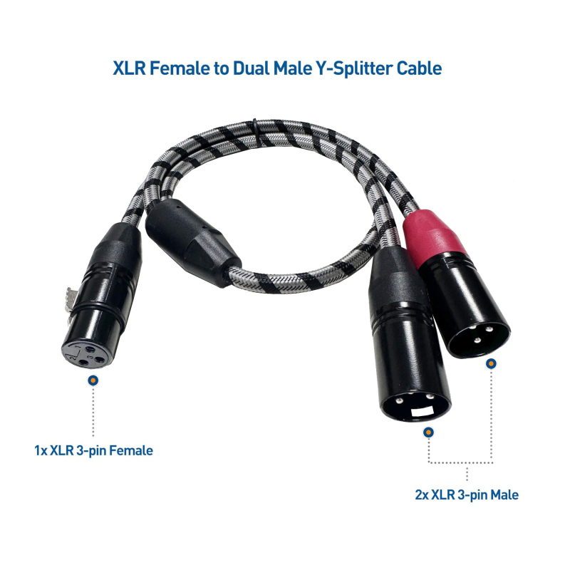 XLR audio kabel adapter: 1 na 2, muški na dva ženska, jezgro od bakra bez oksidacije, zlatno obloženi kontakti, RoHS