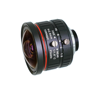 C-мount широкоъгълен обектив 2.8 мм с около 170° обхват, ръчно фокусиране, 10 MP