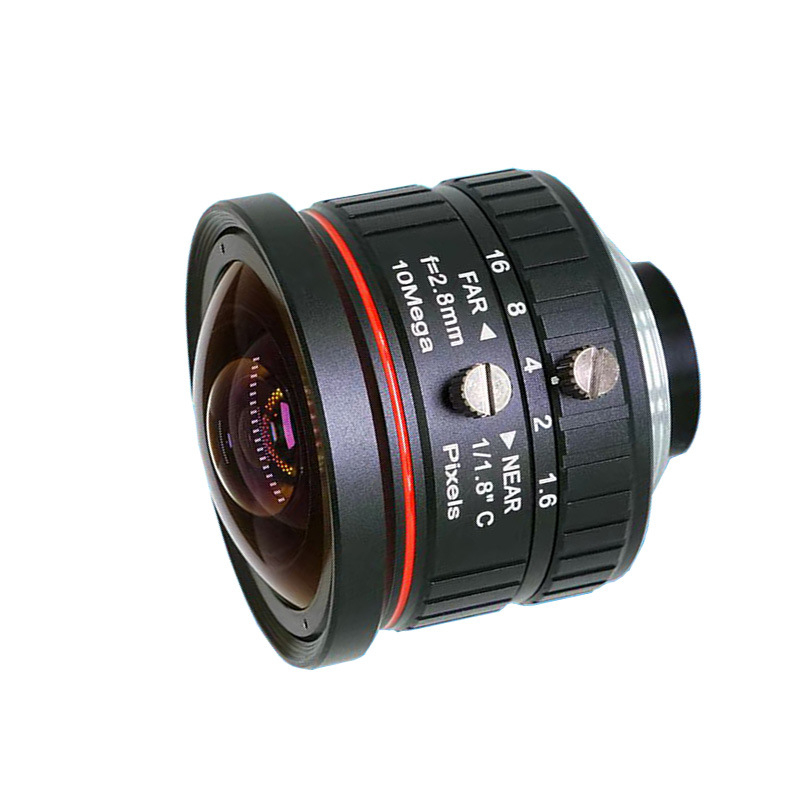 C-мount широкоъгълен обектив 2.8 мм с около 170° обхват, ръчно фокусиране, 10 MP