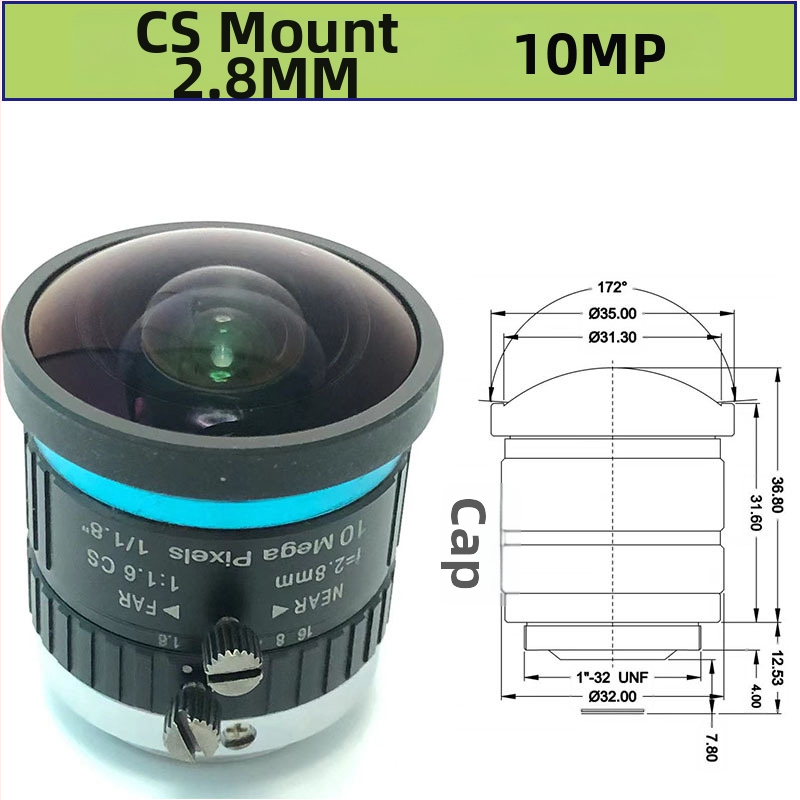 C-mount širokouhlý objektív 2,8 mm s pokrytím približne 170°, ručné ostrenie, 10 MP