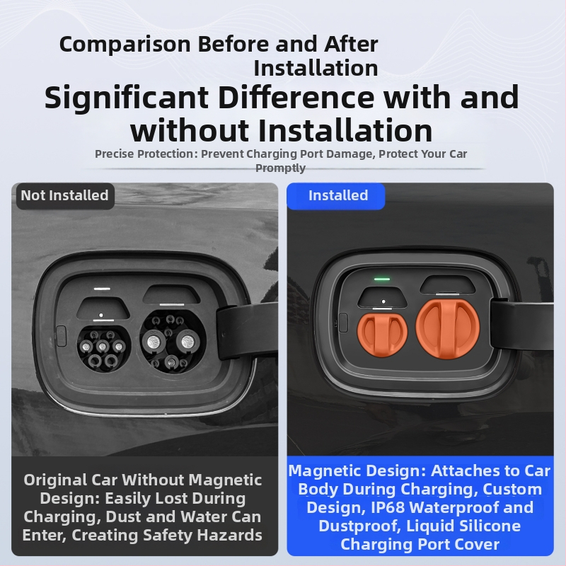 Ochranný kryt nabíjacieho portu pre elektromobily — silikón, magnetické zatváranie, prachotesný a vodotesný