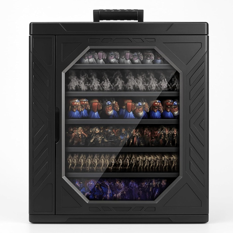 Babfigurák kiállítási doboza – átlátszó, egymásra pakolható, hordozható; Anyag: műanyag-vas keret; Márka: Ylwjc; Stílus: modern minimalizmus