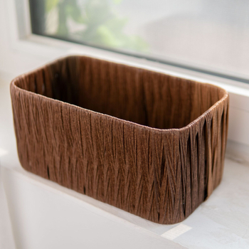Stolna kutija za pohranu, bez poklopca, rotan pleteni uzorak s prugama, 18 L kapacitet, moderni minimalistički stil.