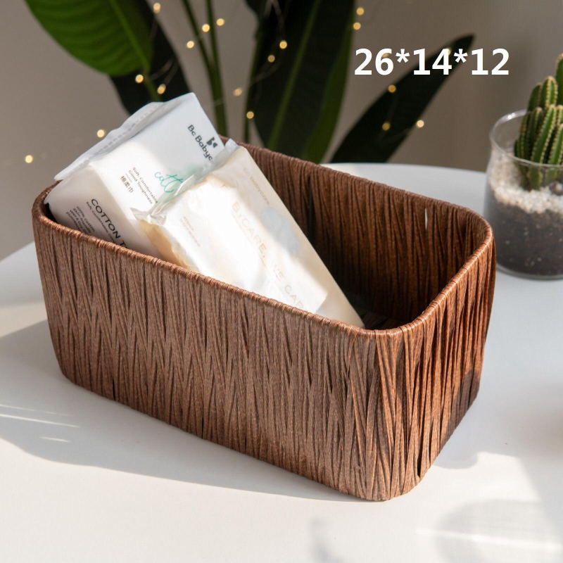 Stolna kutija za pohranu, bez poklopca, rotan pleteni uzorak s prugama, 18 L kapacitet, moderni minimalistički stil.
