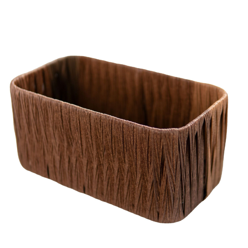 Stolna kutija za pohranu, bez poklopca, rotan pleteni uzorak s prugama, 18 L kapacitet, moderni minimalistički stil.
