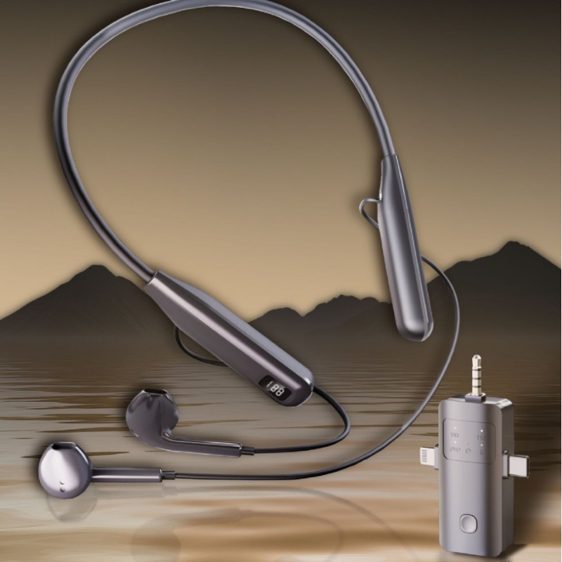 Card de sunet wireless cu cască all-in-one pentru live streaming – model O10, design pe gât, microfon pentru transmisii live, baterie detașabilă 300–500 mAh, autonomie 3–6 ore