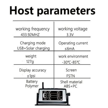Σύστημα Παρακολούθησης Πίεσης Ελαστικών για Ημιρυμουλκούμενο με 10 Τρόχους, Με Ηλιακό Εξωτερικό Αισθητήρα, Ψηφιακή Οθόνη, Εύρος 0-15 bar, Μοντέλο HB14Q-1510Z