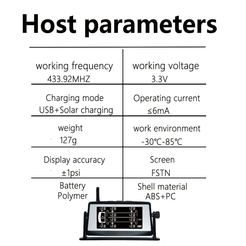 Σύστημα Παρακολούθησης Πίεσης Ελαστικών για Ημιρυμουλκούμενο με 10 Τρόχους, Με Ηλιακό Εξωτερικό Αισθητήρα, Ψηφιακή Οθόνη, Εύρος 0-15 bar, Μοντέλο HB14Q-1510Z