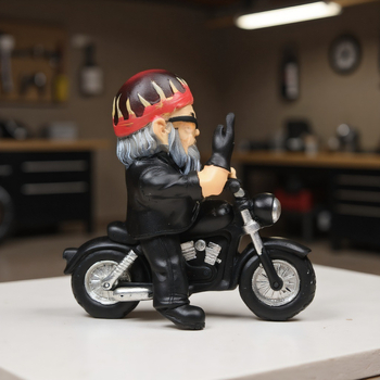 Stolna figurica patuljka od smole s motociklom – dekorativna skulptura za stol, poklon