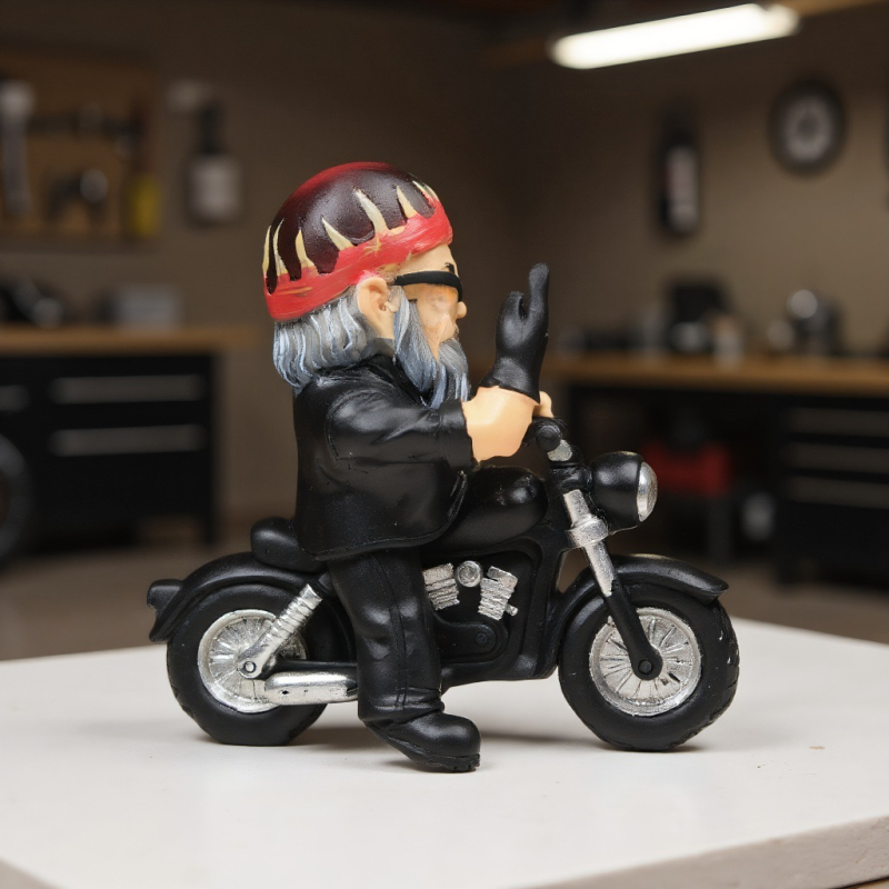 Stolna figurica patuljka od smole s motociklom – dekorativna skulptura za stol, poklon