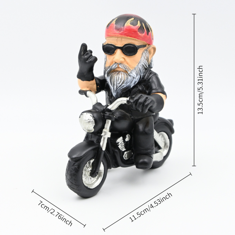 Stolna figurica patuljka od smole s motociklom – dekorativna skulptura za stol, poklon