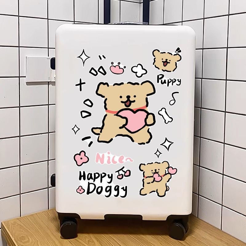 Стикер за багаж с карикатурно кученце, с дебел контур, водоустойчив – за куфари и стени | Марка Unique