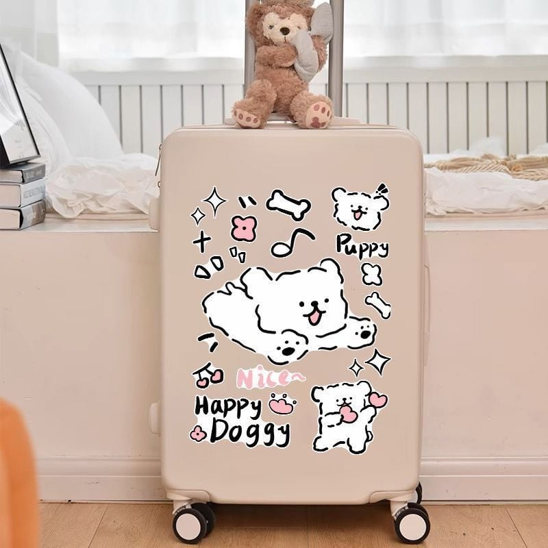 Стикер за багаж с карикатурно кученце, с дебел контур, водоустойчив – за куфари и стени | Марка Unique