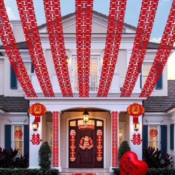 Esküvői helyszín dekoráció – hosszú szalag nem szőtt anyagból, felirattal 'Double Happiness', Gong Huang