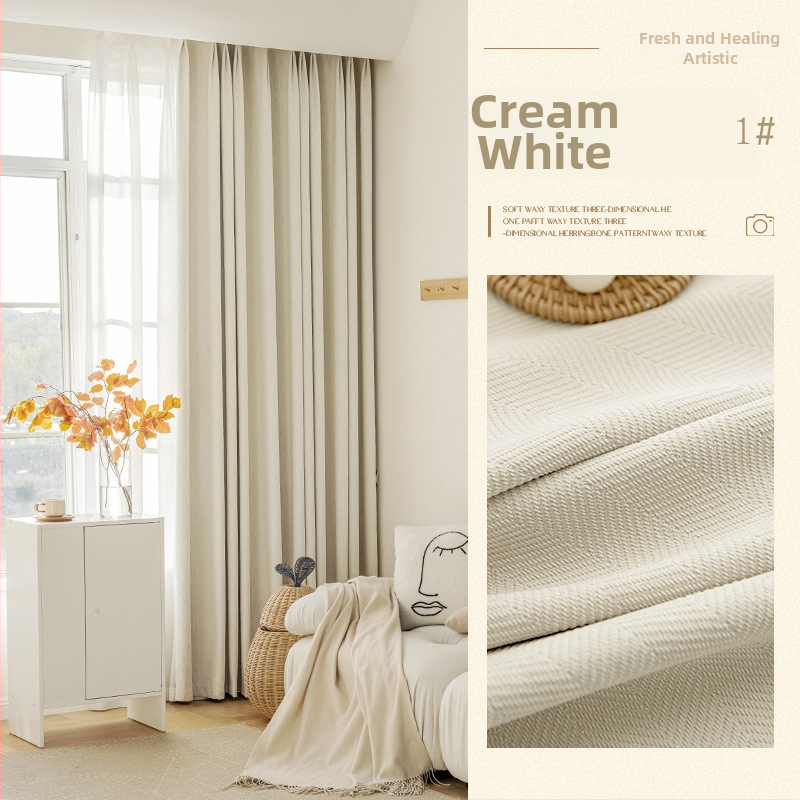 Zatemňujúca látka na závesy, chenille s vzorom herringbone, 100% polyester, jacquard a flocking, prispôsobiteľné