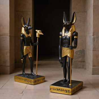 Egipatski Anubis od smole — retro dekorativna figura za interijer, ulazni prostor, suvenir s putovanja