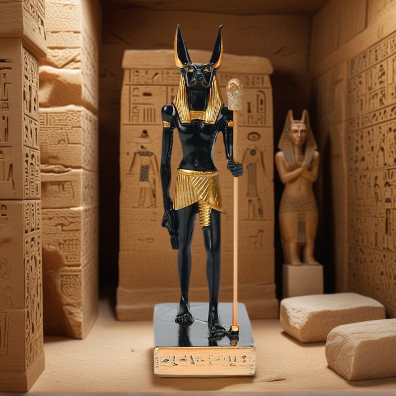 Egipatski Anubis od smole — retro dekorativna figura za interijer, ulazni prostor, suvenir s putovanja