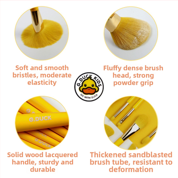 12 darabos kacsás témájú sminkecset-készlet, műszálas sörtékkel, fa fogókkal, teljes hossz 18 cm, sörtéj hossza 5 cm, PVC dobozban